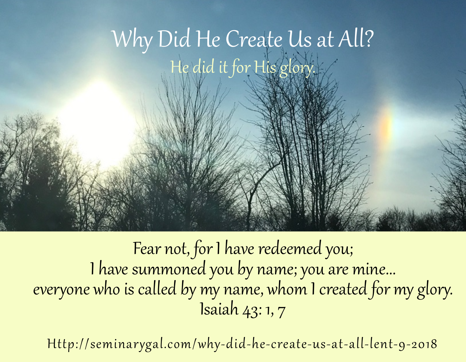 Why Did He Create Us at All? (Lent 9, 2018) | Seminary Gal Why Did He