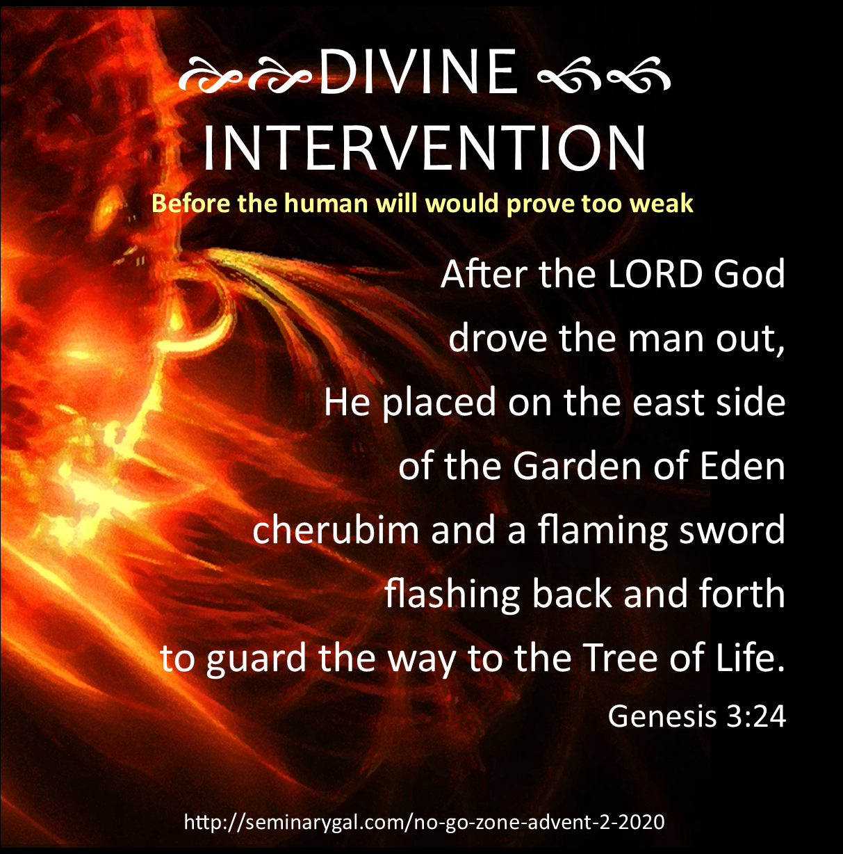 cherubim and a flaming sword flashing back and forth